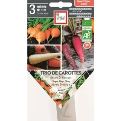 Trio de graines potagères de carottes bio - 3 rubans de 1 mètre