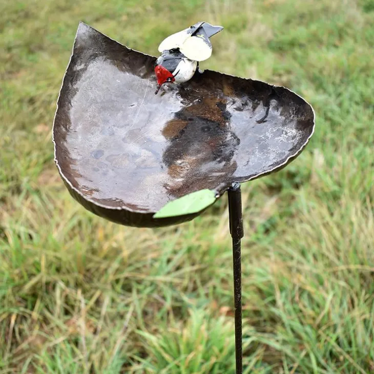 Tuteur métal mangeoire cœur 1 oiseau peint main