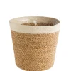 Vannerie naturelle avec rebord blanc – 15 x 14 x 12 cm