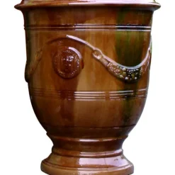 Vase Anduze tradition flammé en terre cuite émaillée H 55 x Ø 45 cm