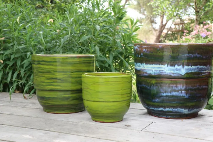 Vase en terre cuite émaillée vert Forêt Les Poteries d’Albi Rebord - Ø 30 x H 27 cm