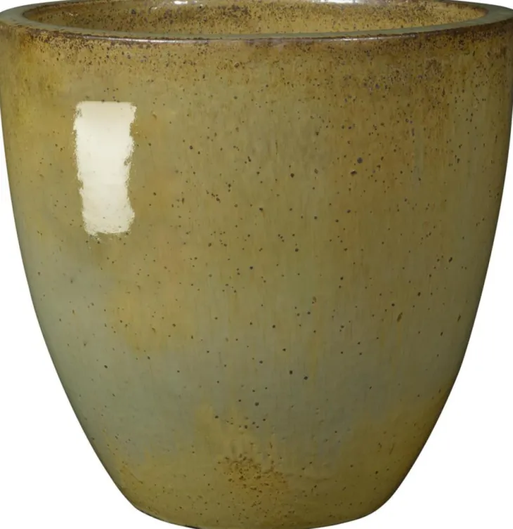 Vase en terre cuite émaillée jaune vert Deroma Tonkin Avocado 25 L - Ø 40 x H 36 cm