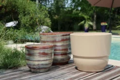 Vase en terre cuite émaillée crème Noisette Les Poteries d’Albi Rebord - Ø 35 x H 33 cm