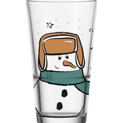 Verre transparent long drink gravé avec motif bonhomme de neige coloré 330 ml - Ø 7,8 x H 14 cm