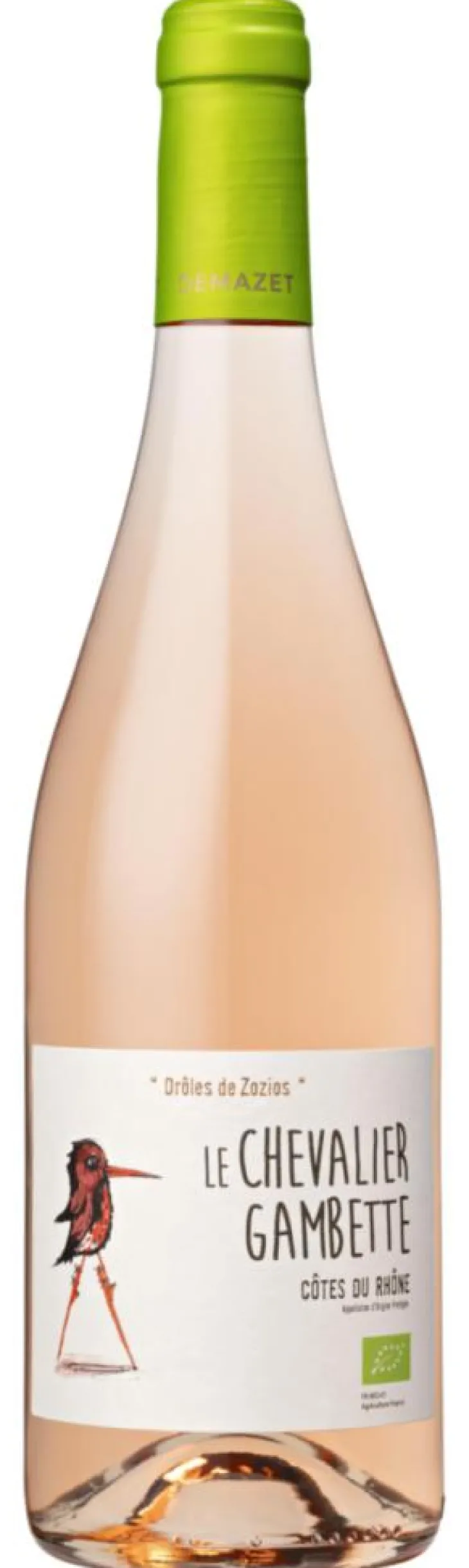 Vin rosé Côtes du Rhône AOC bio Le chevalier Gambette Drôles de zozios Demazet - 75 cl