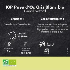 Vin rosé Gris blanc bio IGP Pays d’Oc - 75 cl